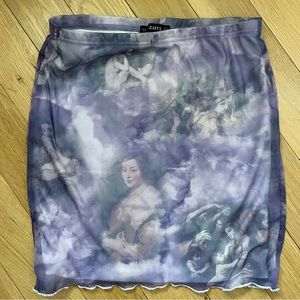 ZAFUL Mesh Ruched Renaissance Print Bodycon Skirt - Size 8